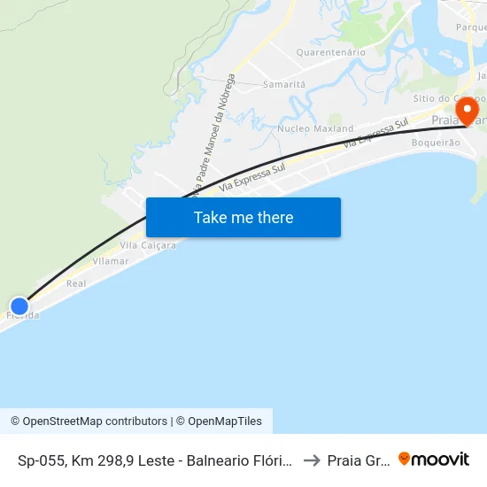 Sp-055, Km 298,9 Leste - Balneario Flórida, Praia Grande to Praia Grande map