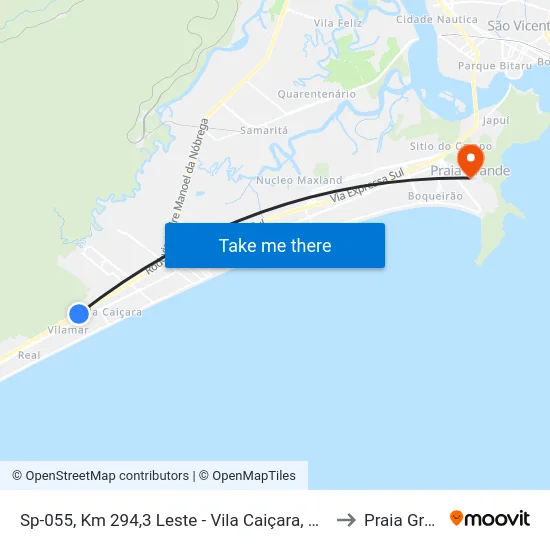 Sp-055, Km 294,3 Leste - Vila Caiçara, Praia Grande to Praia Grande map