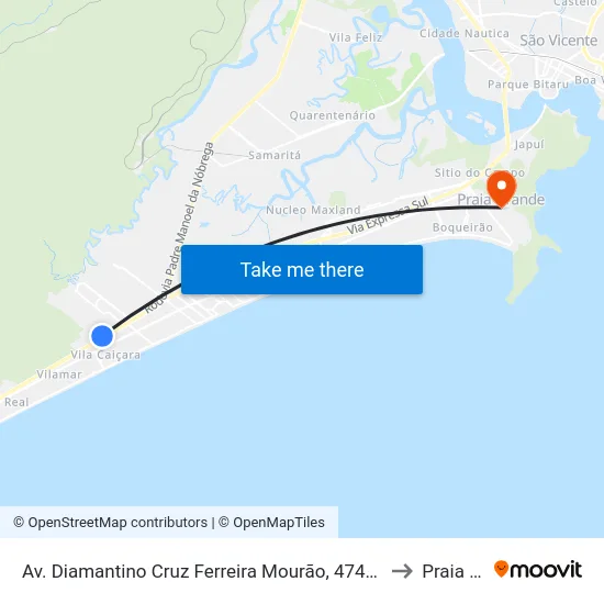 Av. Diamantino Cruz Ferreira Mourão, 4746 - Balneario Pires, Praia Grande to Praia Grande map