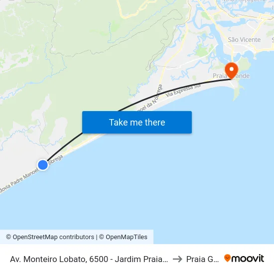 Av. Monteiro Lobato, 6500 - Jardim Praia Grande, Mongaguá to Praia Grande map