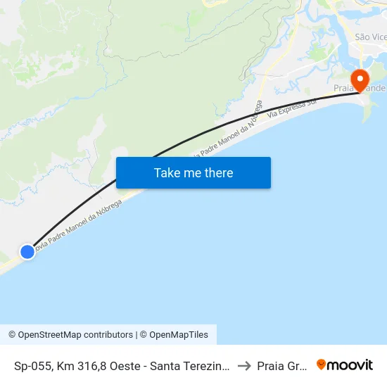 Sp-055, Km 316,8 Oeste - Santa Terezinha, Itanhaém to Praia Grande map