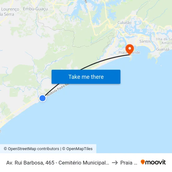 Av. Rui Barbosa, 465 - Cemitério Municipal De Itanhaém - Centro, Itanhaém to Praia Grande map