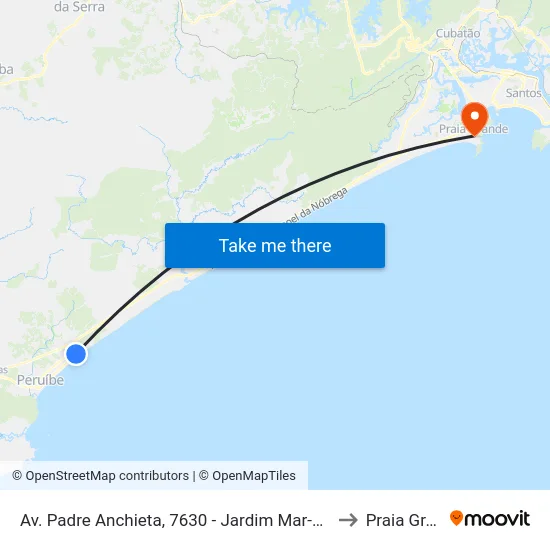 Av. Padre Anchieta, 7630 - Jardim Mar-E-Sol, Peruíbe to Praia Grande map