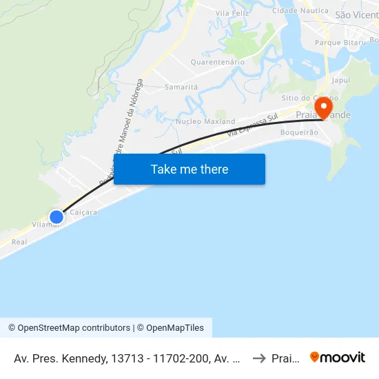 Av. Pres. Kennedy, 13713 - 11702-200, Av. Pres. Kennedy, 13687 - Vila Caiçara, Praia Grande to Praia Grande map