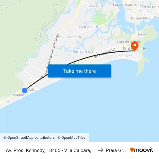 Av. Pres. Kennedy, 13405 - Vila Caiçara, Praia Grande to Praia Grande map