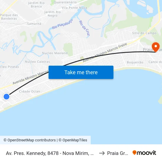 Av. Pres. Kennedy, 8478 - Nova Mirim, Praia Grande to Praia Grande map
