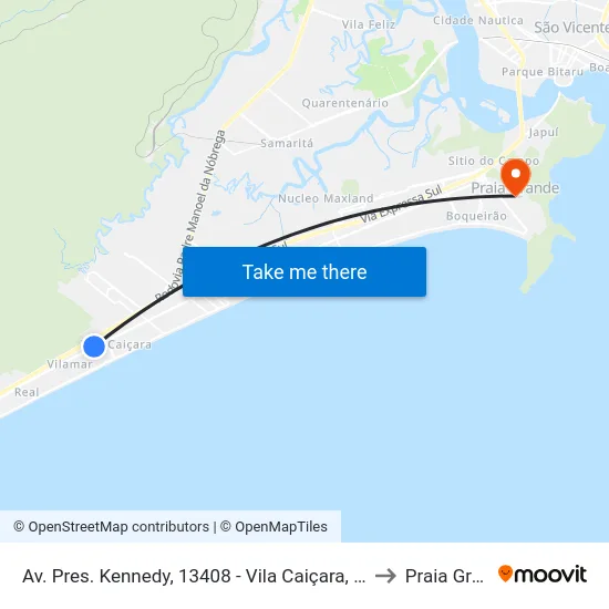 Av. Pres. Kennedy, 13408 - Vila Caiçara, Praia Grande to Praia Grande map