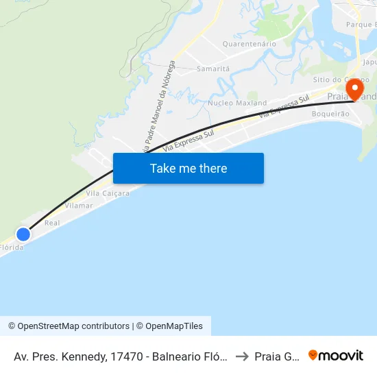 Av. Pres. Kennedy, 17470 - Balneario Flórida, Praia Grande to Praia Grande map