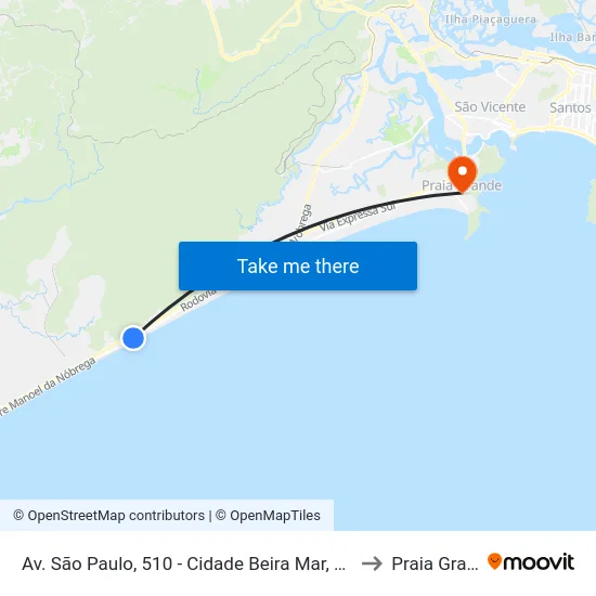 Av. São Paulo, 510 - Cidade Beira Mar, Mongaguá to Praia Grande map
