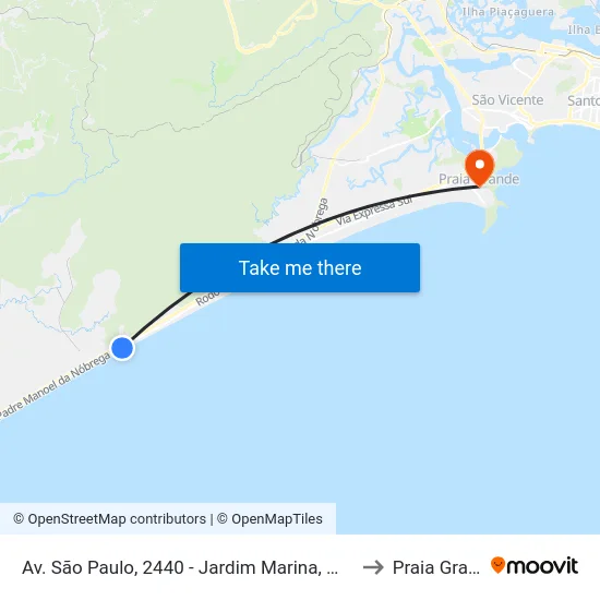 Av. São Paulo, 2440 - Jardim Marina, Mongaguá to Praia Grande map