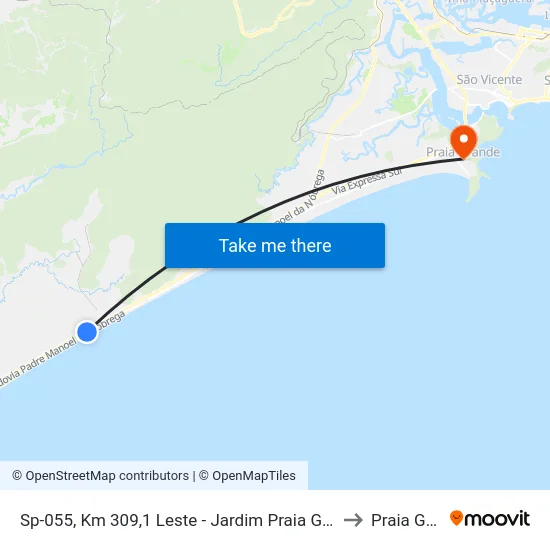 Sp-055, Km 309,1 Leste - Jardim Praia Grande, Mongaguá to Praia Grande map