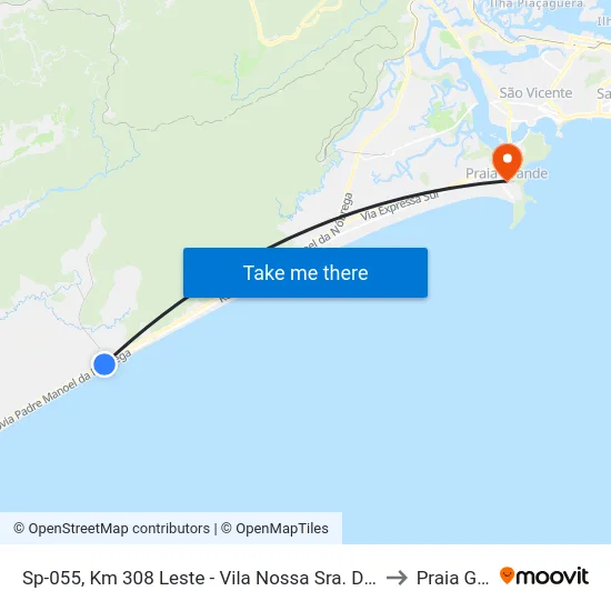 Sp-055, Km 308 Leste - Vila Nossa Sra. De Fatima, Mongaguá to Praia Grande map