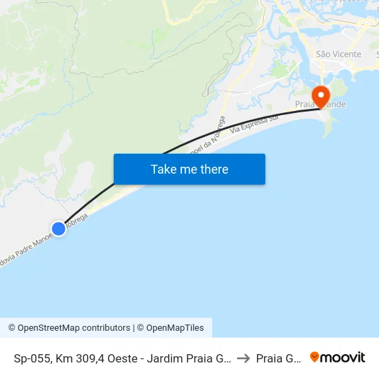 Sp-055, Km 309,4 Oeste - Jardim Praia Grande, Mongaguá to Praia Grande map