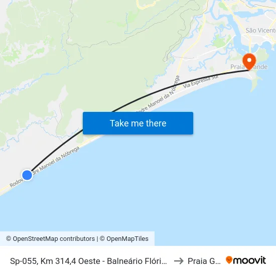 Sp-055, Km 314,4 Oeste - Balneário Flórida Mirim, Mongaguá to Praia Grande map