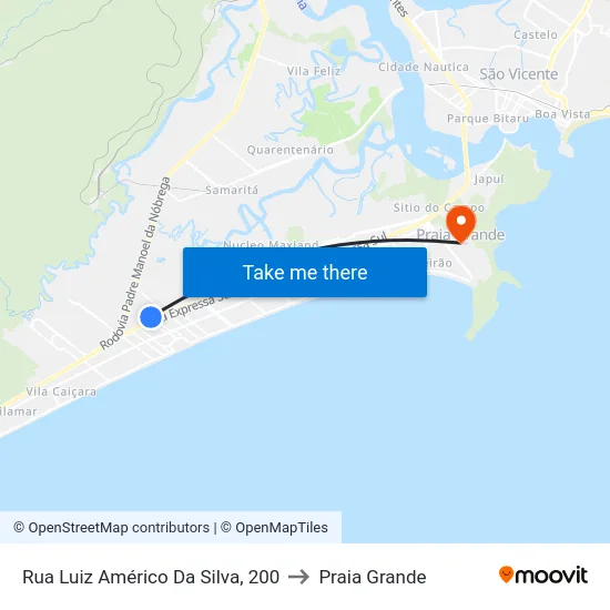 Rua Luiz Américo Da Silva, 200 to Praia Grande map
