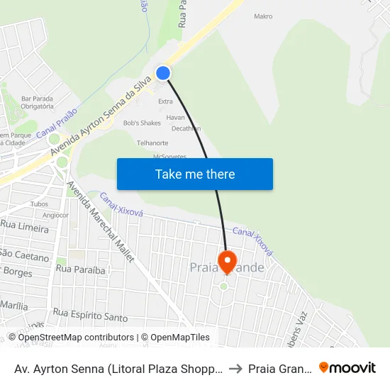 Av. Ayrton Senna (Litoral Plaza Shopping) to Praia Grande map
