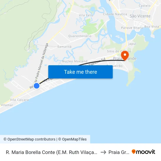 R. Maria Borella Conte (E.M. Ruth Vilaça Correa Cardoso) to Praia Grande map