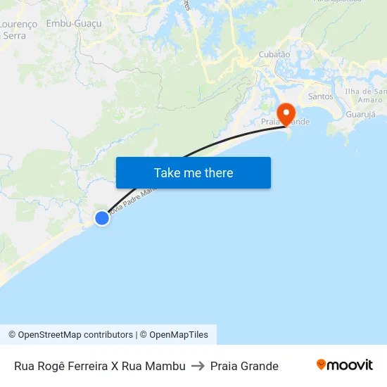 Rua Rogê Ferreira X Rua Mambu to Praia Grande map