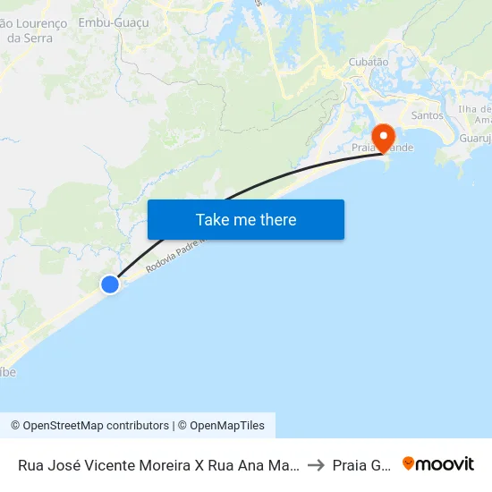 Rua José Vicente Moreira X Rua Ana Maria Martins Rivera to Praia Grande map