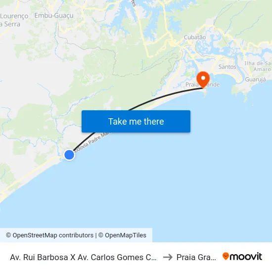 Av. Rui Barbosa X Av. Carlos Gomes Camargo to Praia Grande map