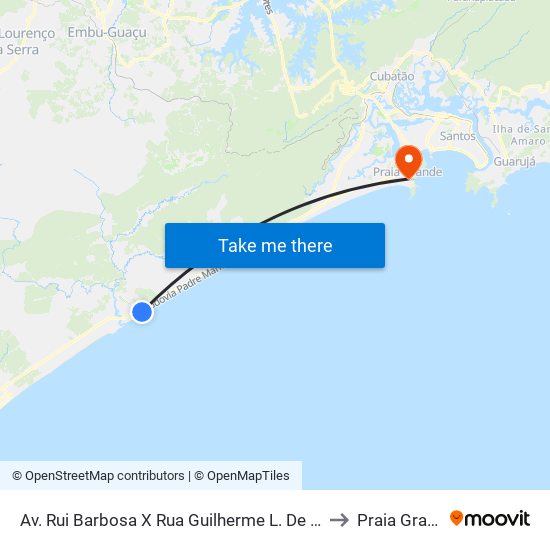 Av. Rui Barbosa X Rua Guilherme L. De Oliveira to Praia Grande map