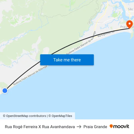 Rua Rogê Ferreira X Rua Avanhandava to Praia Grande map