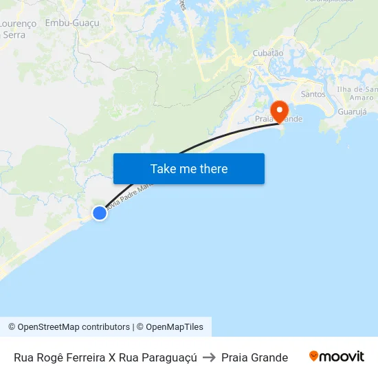 Rua Rogê Ferreira X Rua Paraguaçú to Praia Grande map