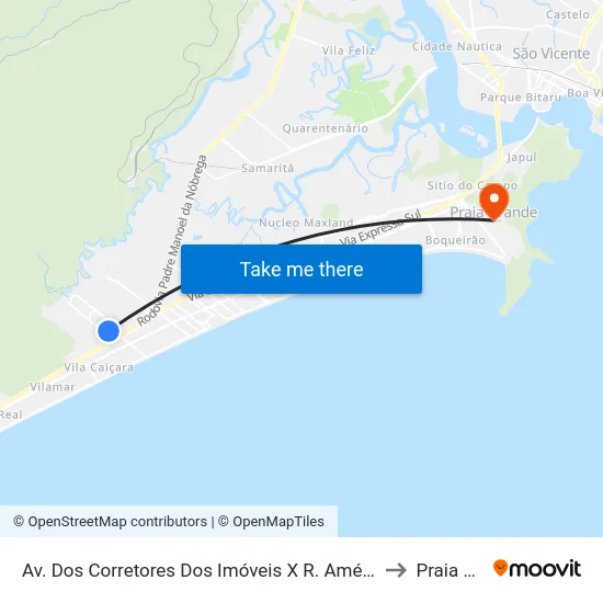 Av. Dos Corretores Dos Imóveis X R. Américo Basílico Vasconcelos to Praia Grande map