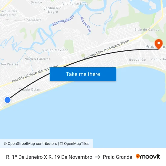 R. 1º De Janeiro X R. 19 De Novembro to Praia Grande map