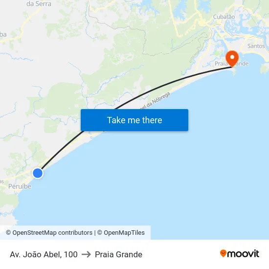 Av. João Abel, 100 to Praia Grande map