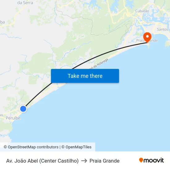Av. João Abel (Center Castilho) to Praia Grande map