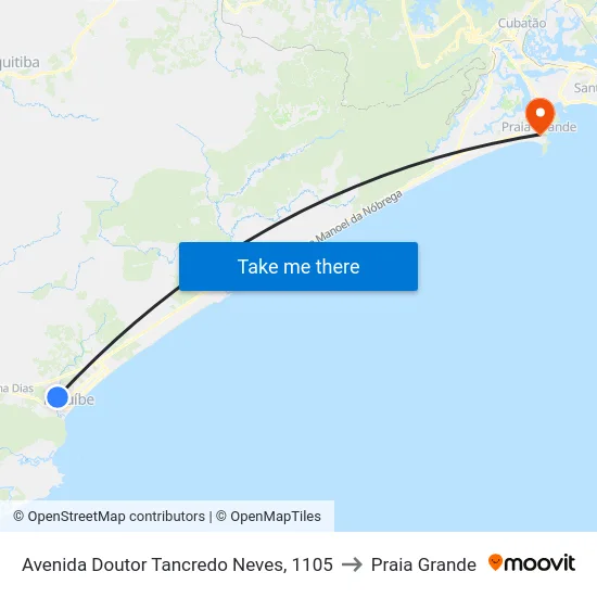 Avenida Doutor Tancredo Neves, 1105 to Praia Grande map
