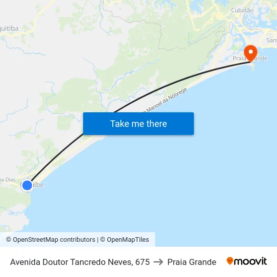 Avenida Doutor Tancredo Neves, 675 to Praia Grande map