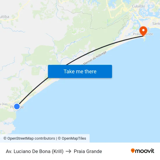 Av. Luciano De Bona (Krill) to Praia Grande map