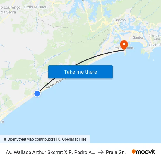 Av. Wallace Arthur Skerrat X R. Pedro Alexandrino to Praia Grande map