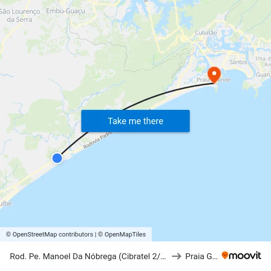 Rod. Pe. Manoel Da Nóbrega (Cibratel 2/Av. Gonçalo Monteiro) to Praia Grande map