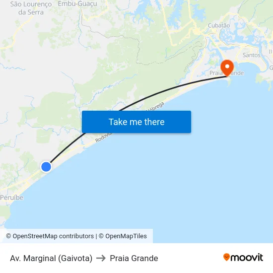Av. Marginal (Gaivota) to Praia Grande map