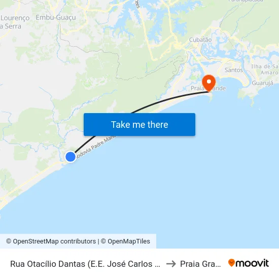 Rua Otacílio Dantas (E.E. José Carlos Braga) to Praia Grande map