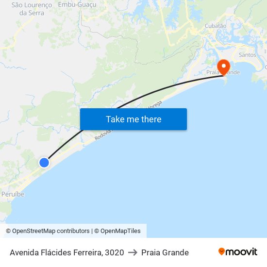 Avenida Flácides Ferreira, 3020 to Praia Grande map