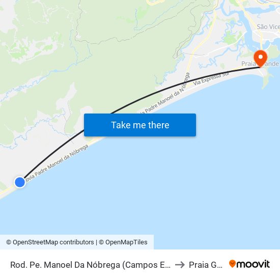 Rod. Pe. Manoel Da Nóbrega (Campos Elíseos/Esqueleto) to Praia Grande map