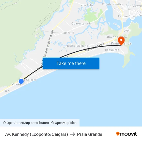 Av. Kennedy (Ecoponto/Caiçara) to Praia Grande map