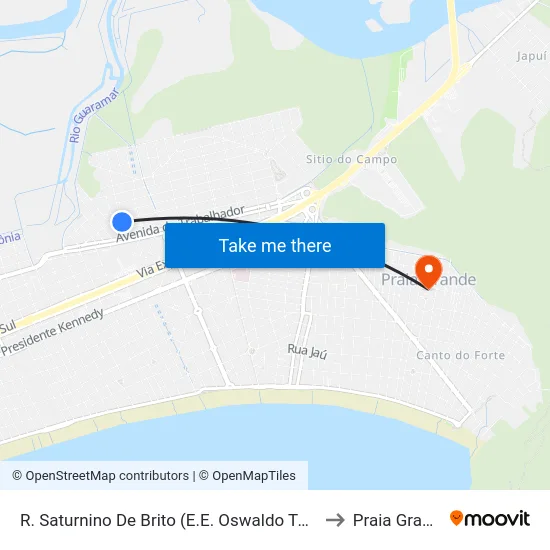 R. Saturnino De Brito (E.E. Oswaldo Toschi) to Praia Grande map