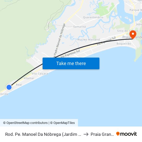 Rod. Pe. Manoel Da Nóbrega (Jardim Real) to Praia Grande map