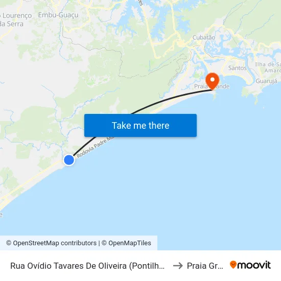 Rua Ovídio Tavares De Oliveira (Pontilhão Do Centro) to Praia Grande map