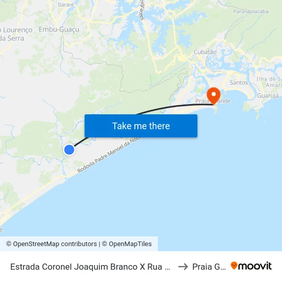 Estrada Coronel Joaquim Branco X Rua Plínio Antônio Branco to Praia Grande map