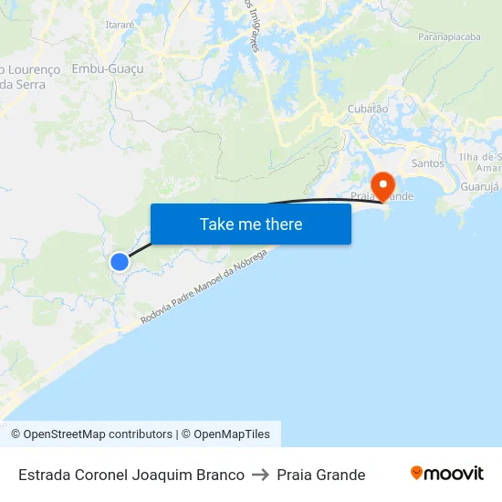 Estrada Coronel Joaquim Branco to Praia Grande map