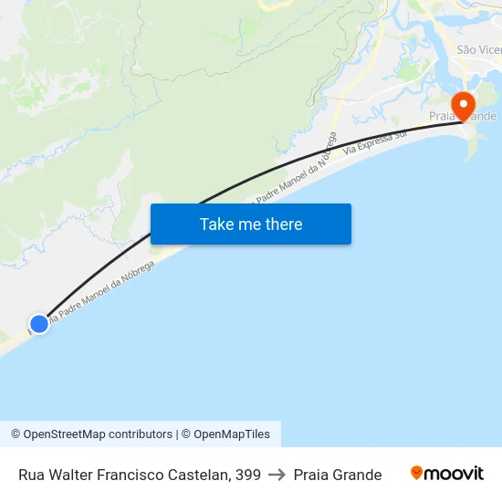 Rua Walter Francisco Castelan, 399 to Praia Grande map