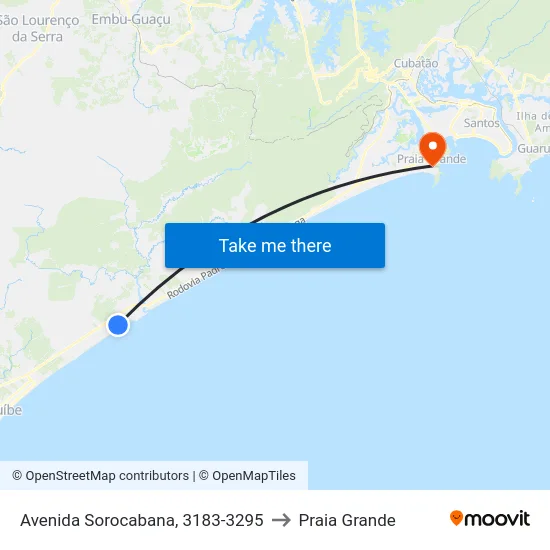 Avenida Sorocabana, 3183-3295 to Praia Grande map