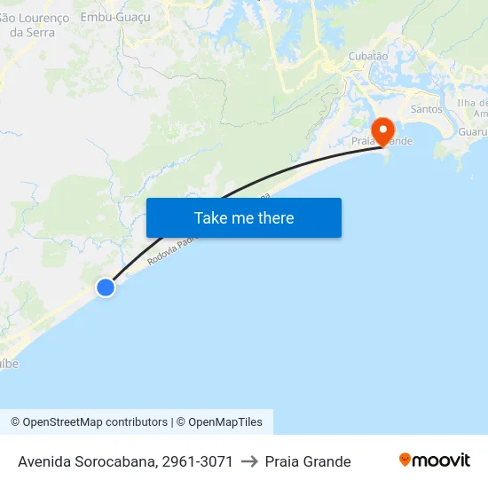 Avenida Sorocabana, 2961-3071 to Praia Grande map