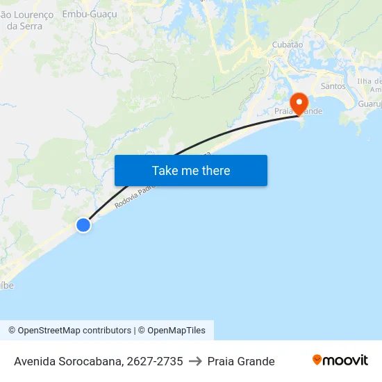 Avenida Sorocabana, 2627-2735 to Praia Grande map